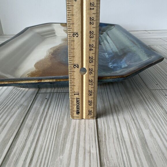 Studio Art Pottery Platter Serving Plate 16x10.5” Blue Brown White Waves “Marty” - Picture 4 of 9